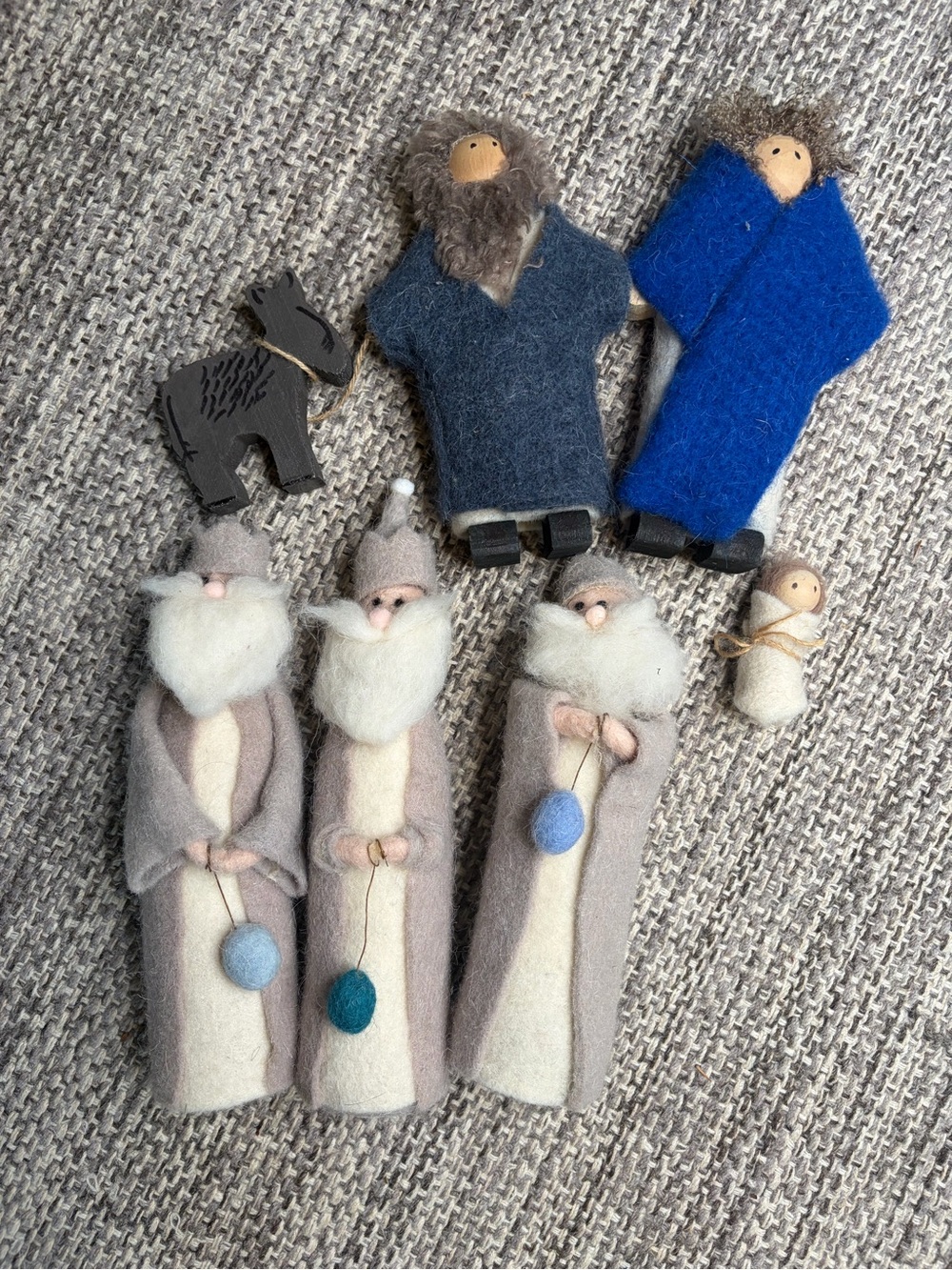 Handmade Felt Nativity Folk Figurine Set - Neutral, Blue